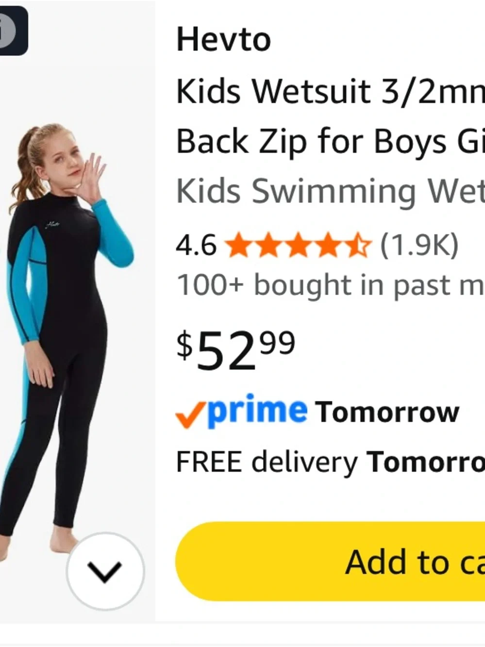 Hevto Kids Wetsuit 3/2mm Neoprene Back Zip for Boys Girls size 7 nwot